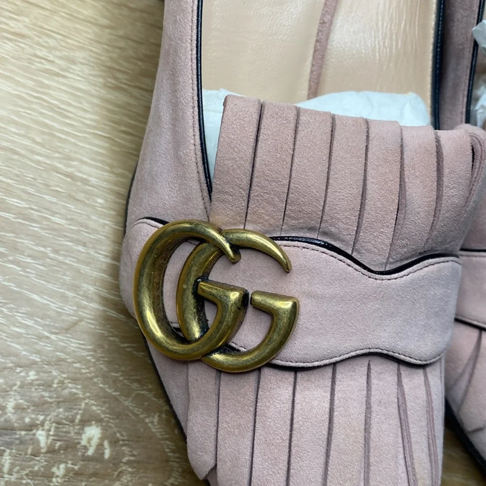 Gucci Suede Kid Scamosciato shoes 35 (5) GG logo crystal pink with box - Picture 3 of 8